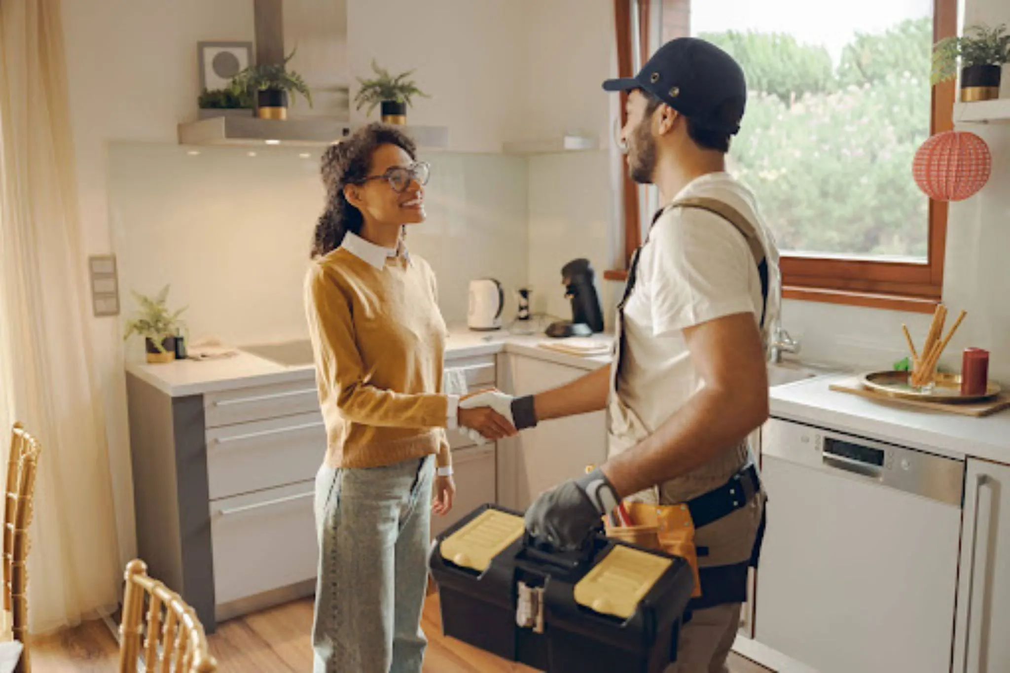 Google Local Services Ads Cost Per Lead for Home Services Home service contractor meeting a homeowner after generating a lead through Google local services ads.