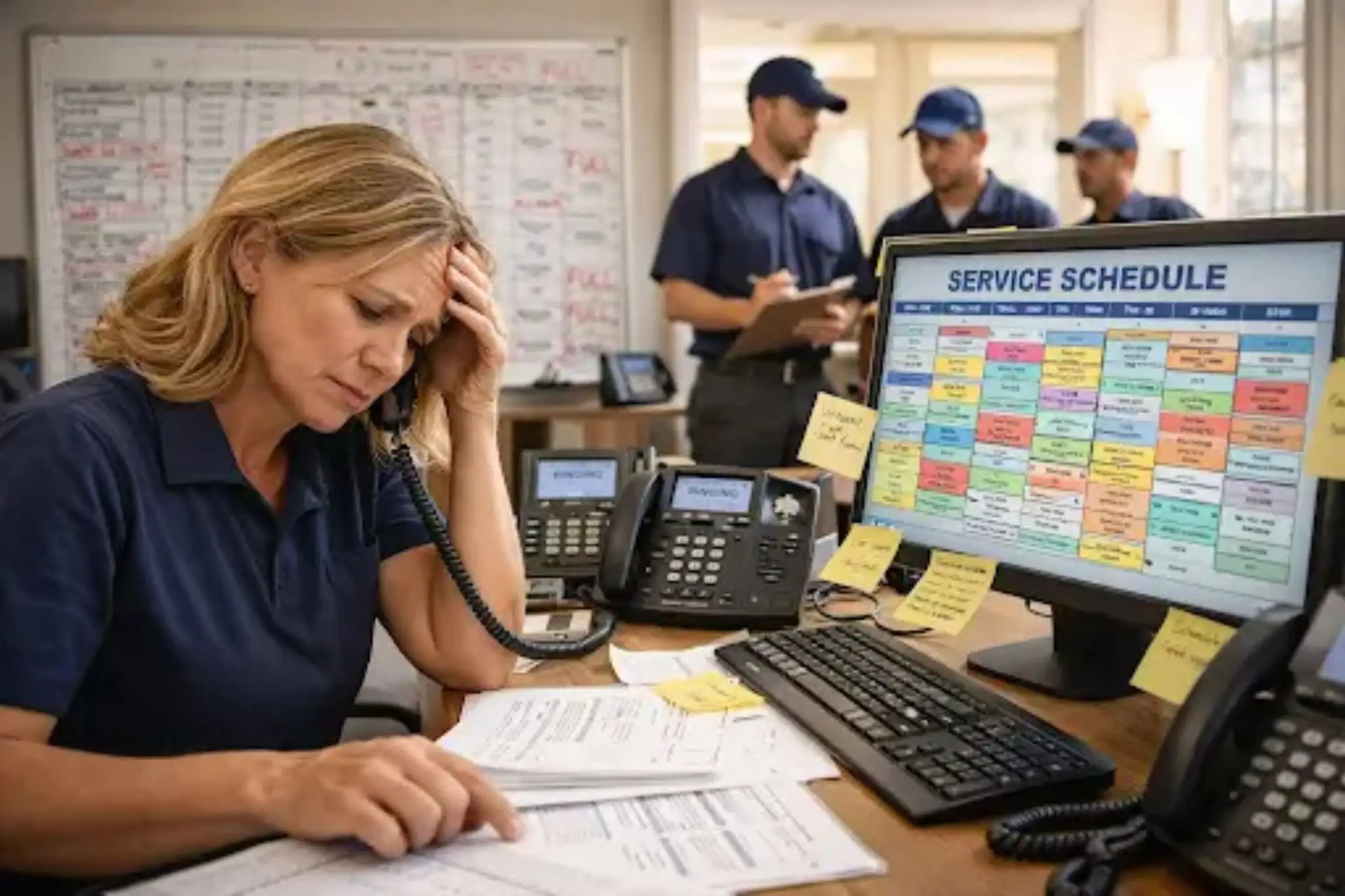 Why HVAC Leads Spike in Summer and Winter Office staff handling calls and schedule as HVAC leads spike in summer and winter creating high service demand.